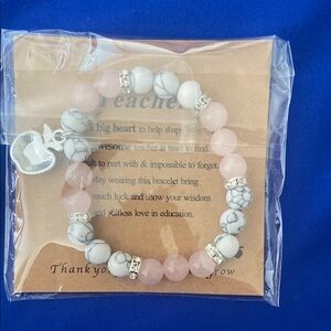 Pink and White Beaded Bracelet